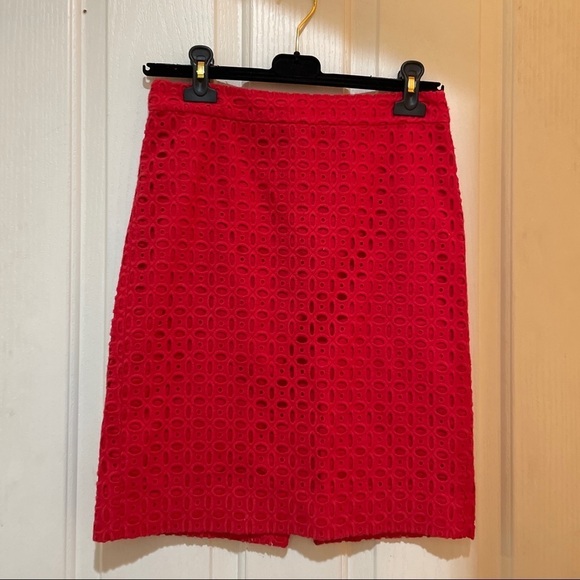 J.CREW Pencil Skirt Exploded Eyelet Watermelon Red Pink No.2 Pencil Size 0 XS - Picture 2 of 8